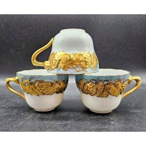 White Champagne Fine Child Blue And Gold Handpainted Teacups Lot Of 3 Vintage